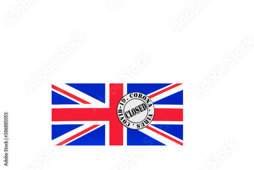 Obraz na płótnie flag with text closed by covid 19 and corona stamp w salonie