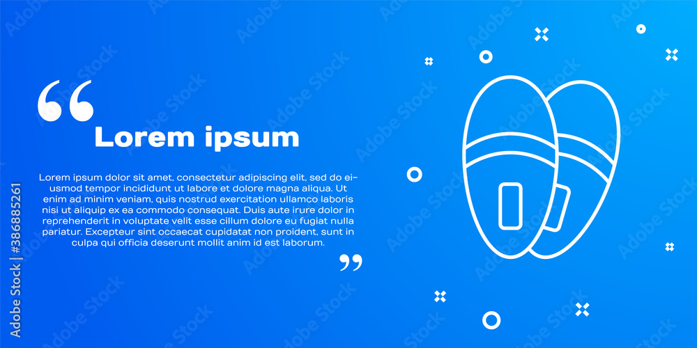 Naklejka premium White line Slippers icon isolated on blue background. Flip flops sign. Vector.