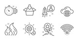 Fire energy, 5g wifi and Loyalty points line icons set. Get box, Cogwheel and Cloud computing signs. Cogwheel timer, Startup symbols. Flame, Wireless internet, Bonus grows. Technology set. Vector