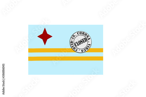 Obraz na płótnie flag with text closed by covid 19 and corona stamp w salonie