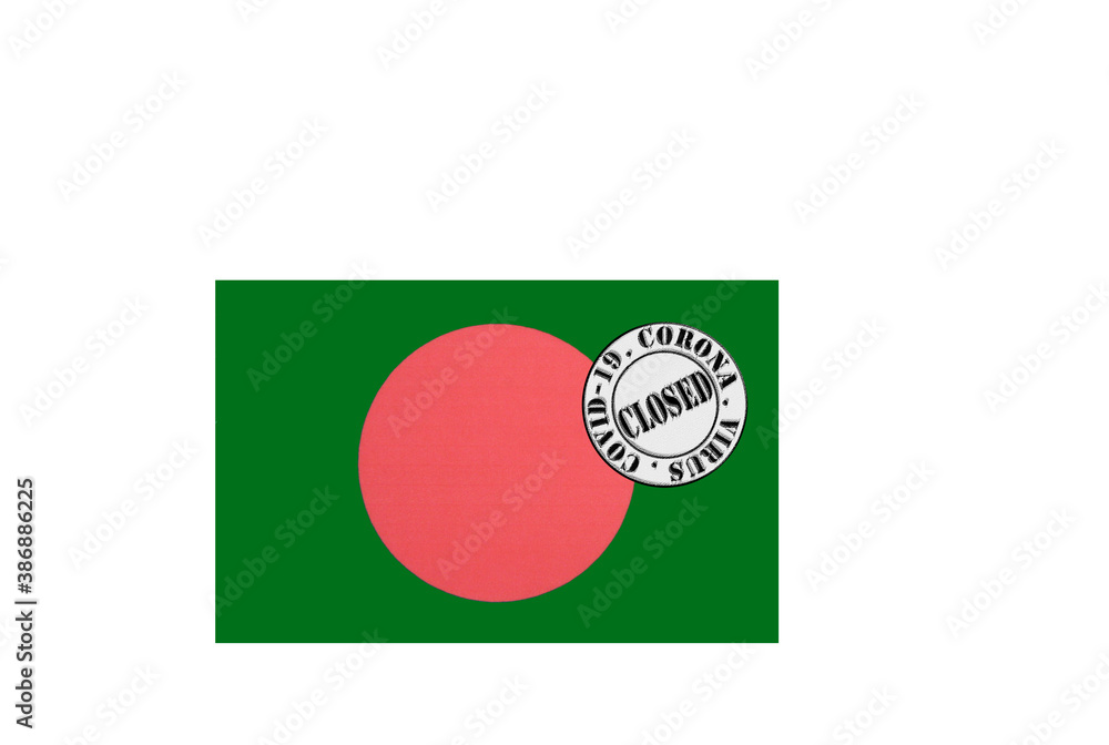 flag with text closed by covid 19 and corona stamp