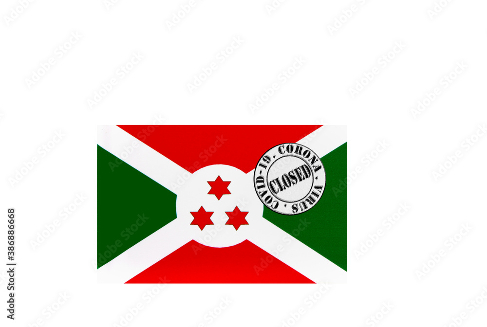 flag with text closed by covid 19 and corona stamp
