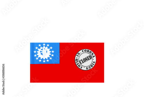 Obraz na płótnie flag with text closed by covid 19 and corona stamp w salonie