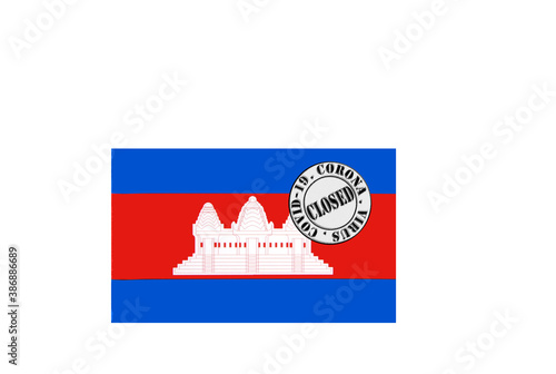 Obraz na płótnie flag with text closed by covid 19 and corona stamp w salonie