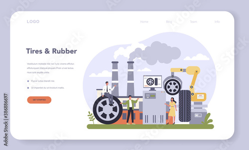 Spare parts production industry web banner or landing page. Tires