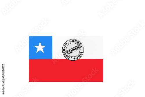 flag with text closed by covid 19 and corona stamp
