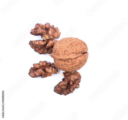 closeup of a walnut isolated on white background