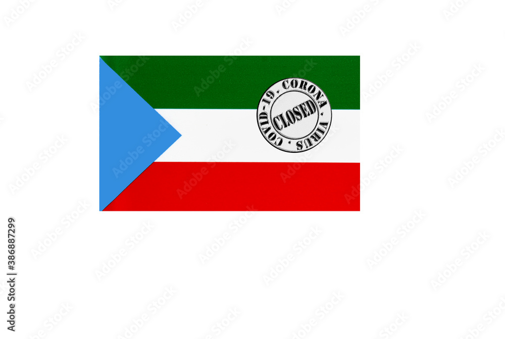 flag with text closed by covid 19 and corona stamp