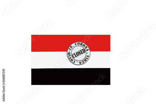 Obraz na płótnie flag with text closed by covid 19 and corona stamp w salonie