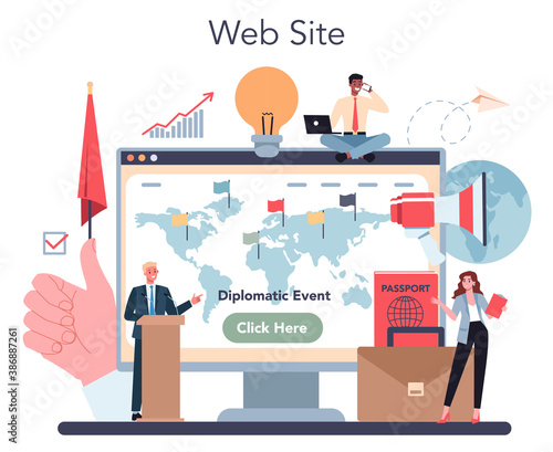 Diplomat online service or platform. Idea of international relations