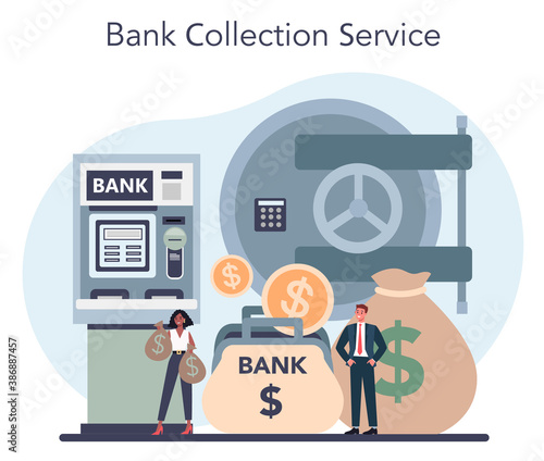 Encashment concept. Bank collecting service. Armored cash truck
