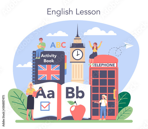 English class concept. Study foreign languages in school. Grammar