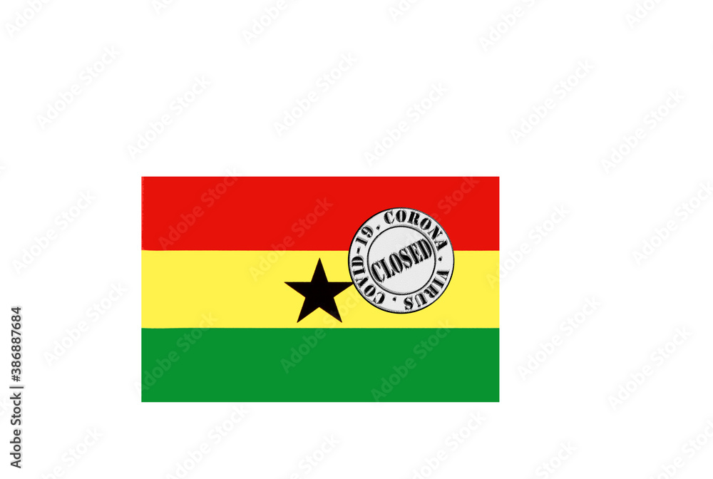 flag with text closed by covid 19 and corona stamp