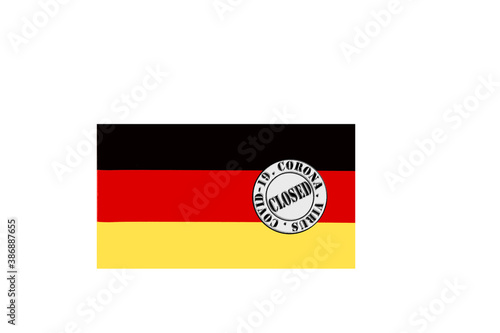 Obraz na płótnie flag with text closed by covid 19 and corona stamp w salonie