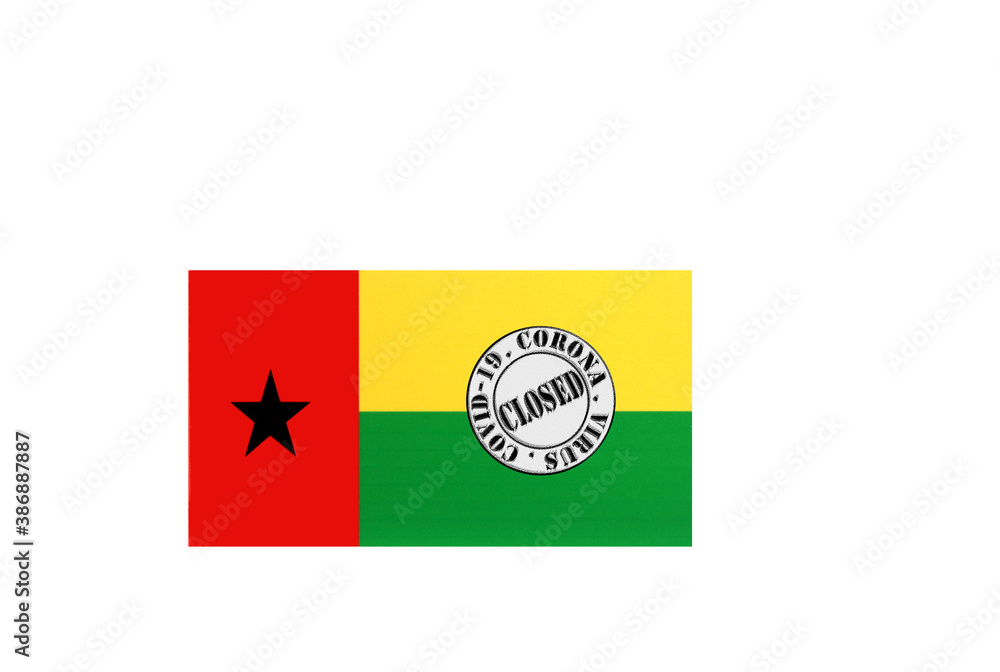 flag with text closed by covid 19 and corona stamp