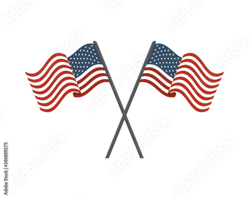 united states of america flags in poles crossed