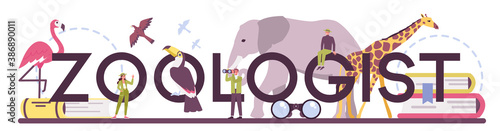 Zoologist typographic header. Scientist exploring and studying