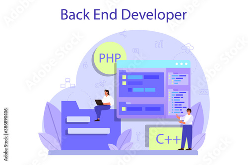 Back end development concept. Software development process.