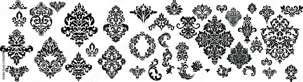 Set of Oriental vector damask patterns for greeting cards and wedding invitations. Set of Oriental vector damask patterns for greeting cards and wedding invitations.
