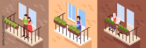 Neighbors Square Icons Set
