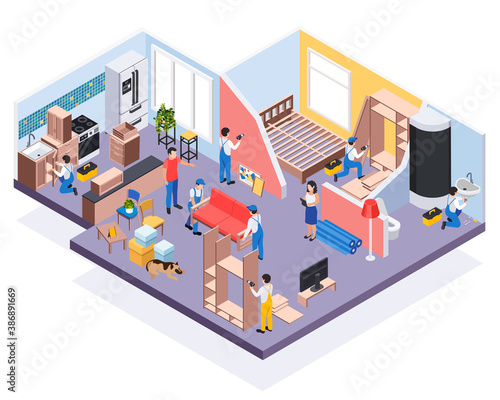 Isometric Renovation Repair Composition