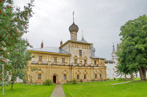 Rostov Veliky, Russia - July 24, 2019: Church of the icon of the mother of God "Odigitria" in the Rostov Kremlin. Golden ring of Russia