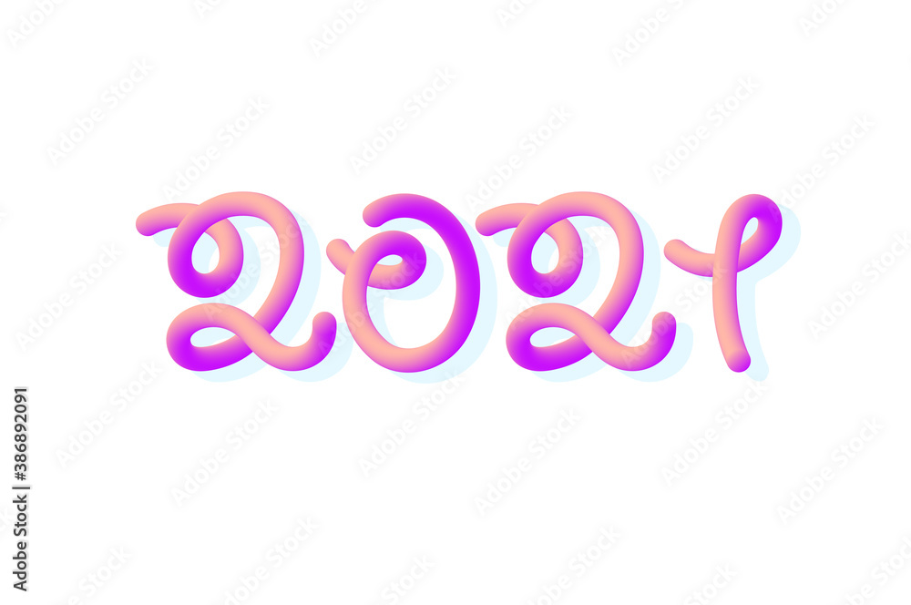 2021 lettering - 3d gradient tube. Trendy colored sign with shadows isolated on white background. Lettering logo. Decorative element 2021 year for calendar, presentation. Stock vector illustration. 2021 lettering - 3d gradient tube. Trendy colored sign with shadows isolated on white background. Lettering logo. Decorative element 2021 year for calendar, presentation. Stock vector illustration.