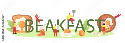 Breakfast with tasty fried eggs typographic header. Scrambled