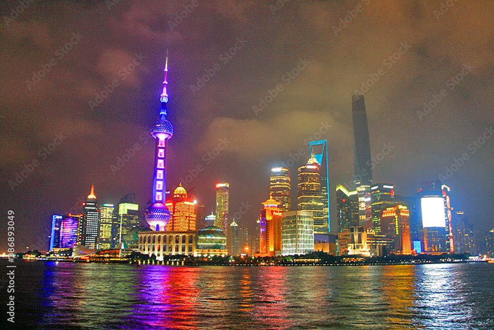 Obraz premium Nachtskyline in Shanghai - beeindruckend