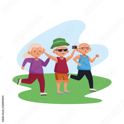 group of old people practicing activities in the camp