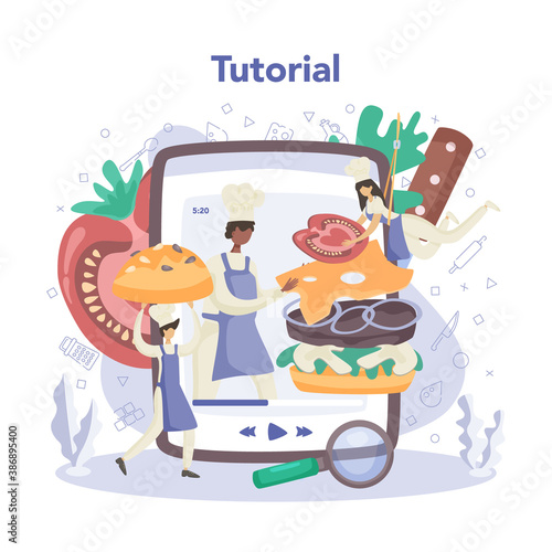 Fast food, burger house online service or platform. Chef cook tasty