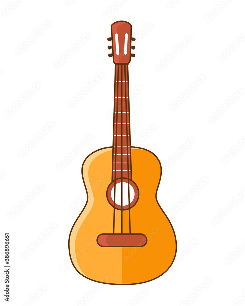 Obraz premium Classical guitar. Acoustic guitar. Silhouette. Stringed musical instrument. Flat vector cartoon style on isolated background. 
