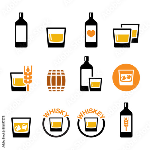 Whisky or Whiskey vector icon set - alcohol drink, pub and bar design
 