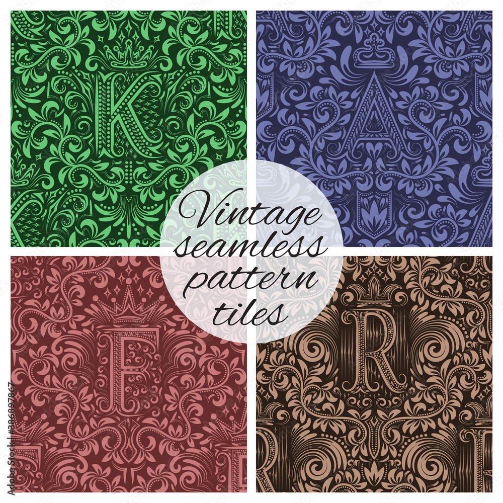 Tiles of vintage seamless patterns for wallpaper design. Set of ...