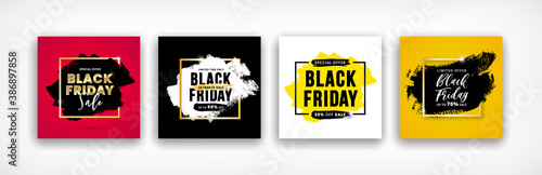 Black friday sale banner templates set. Social media designs for flyer, poster, shopping, discount, web, promotion, advertisment, background. Vector illustration