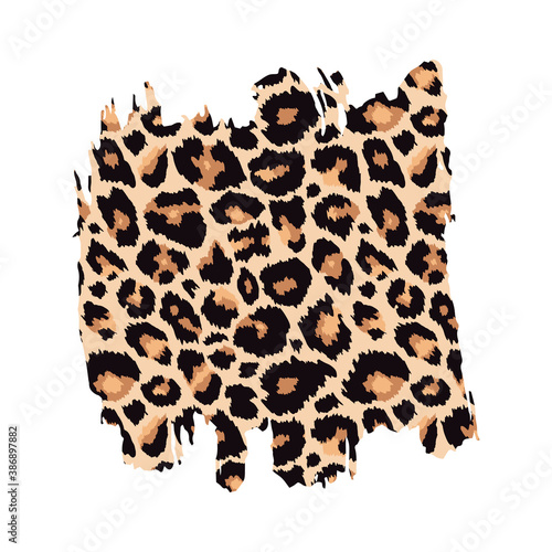 Leopard print textured hand drawn brush stroke spot. Abstract grunge paint stain with wild animal cheetah skin pattern texture. Vector design element for fashion print design, tag, card, backgrounds