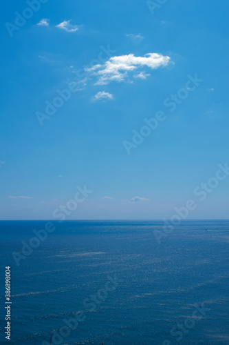 崖の上からの太平洋と白雲浮かぶ空