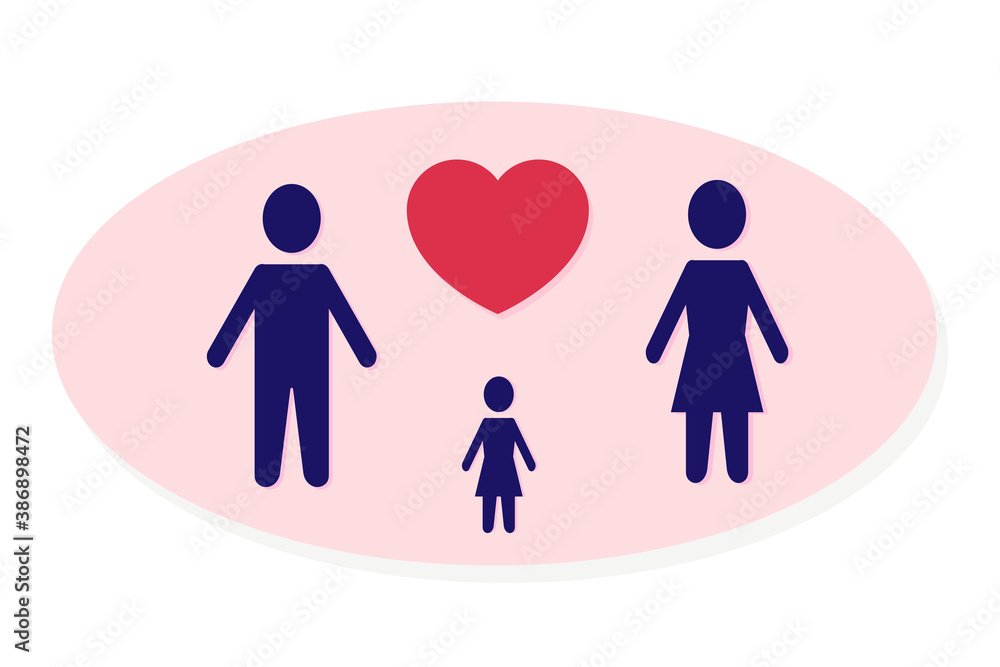 Blue silhouettes of family and red heart. Mom, dad and daughter. Family with a child.
Blue silhouettes of family and red heart. Mom, dad and daughter. Family with a child.
