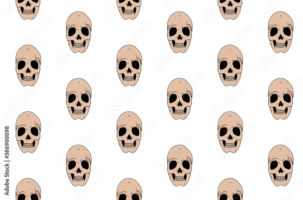 Cartoon skulls seamless pattern on white background Cartoon skulls seamless pattern on white background