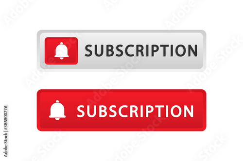 Subscribe button for social networks. Red button with a bell to subscribe. Subscribe to the blog, video channel, and newsletter.