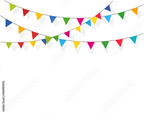 Set of carnival, flag garlands. Decorative colorful pennants for a holiday, birthday, fair and bright decoration. Festive background with hanging flags.