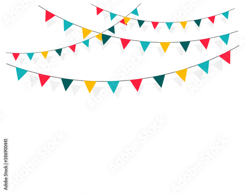 Set of carnival, flag garlands. Decorative colorful pennants for a holiday, birthday, fair and bright decoration. Festive background with hanging flags.