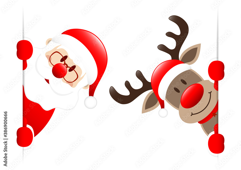 Großer Weihnachtsmann Und Rentier Banner Innen Stock Vector | Adobe Stock