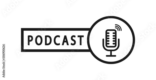 Podcast. Design for logo, badge, stamp. User interface. Vector illustration.