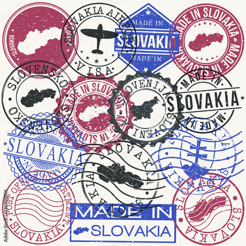 Slovakia Set of Stamps. Travel Passport Stamp. Made In Product. Design Seals Old Style Insignia. Icon Clip Art Vector.