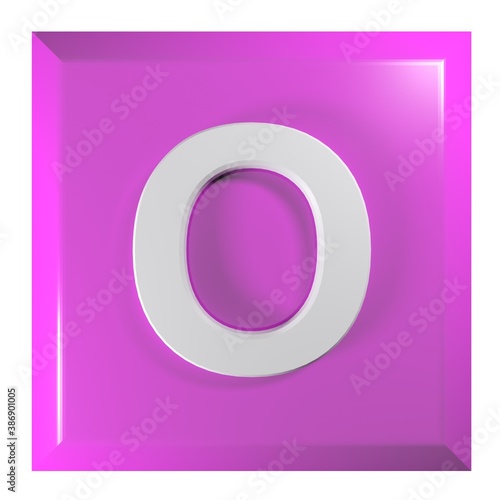 Pink square push button with the alphabetic letter O - 3D rendering illustration