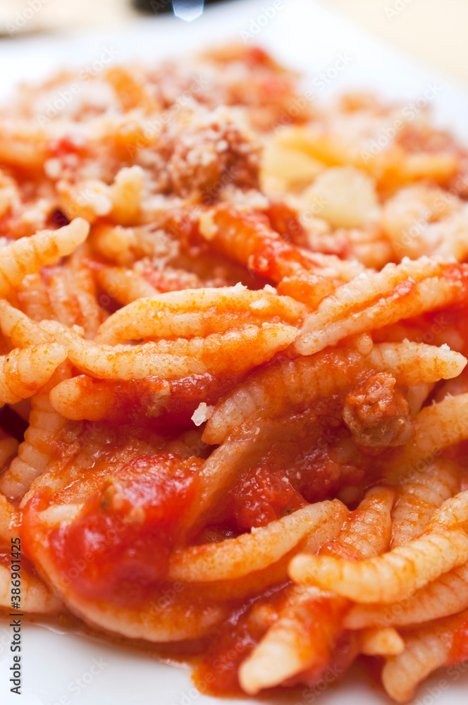 Malloreddus alla campidanese, sardinian pasta, Cagliari, Sardinia, Italy Malloreddus alla campidanese, sardinian pasta, Cagliari, Sardinia, Italy