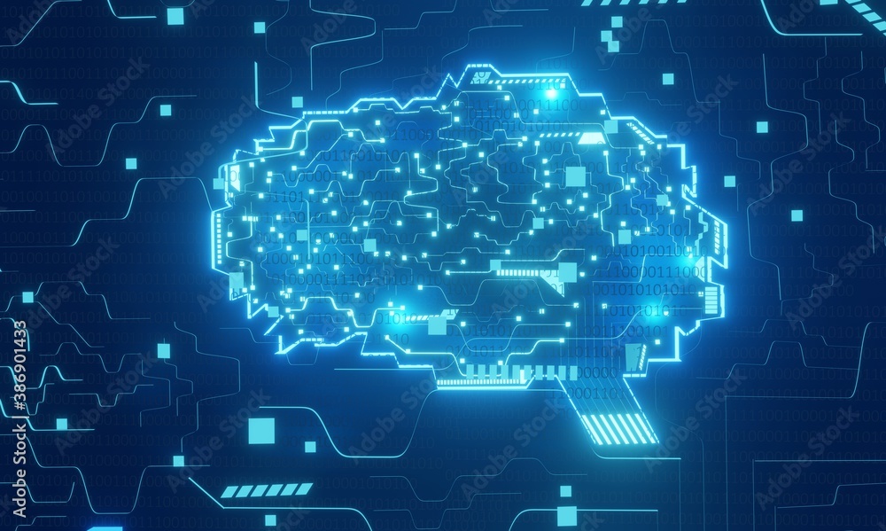 Artificial cybernetic circuit brain inside.3D Rendering Artificial cybernetic circuit brain inside.3D Rendering