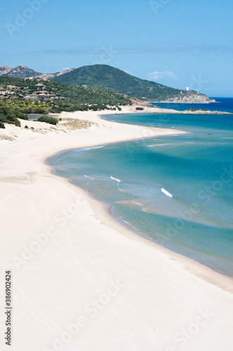 emerald water in Su Giudeu beach, Chia, Domus de Maria, Cagliari district, Sardinia, Italy, Europe