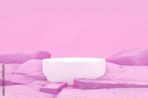 Minimal abstract pink Stone and Rock shape background. Empty podium, pastel color, modern stage, showcase.minimalist mockup for podium display or showcase, 3d rendering.	
 photo